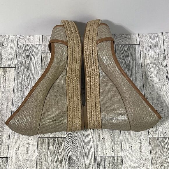 TORY BURCH MAJORCA Logo Wedge Espadrille Shoes Womens 8 EU 38 Plata Tan Metallic - Picture 7 of 17